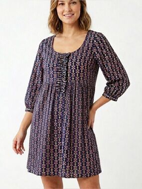 Lilly Pulitzer Abelina Dress Silk Horsebit Babydoll Navy Blue Mini 4